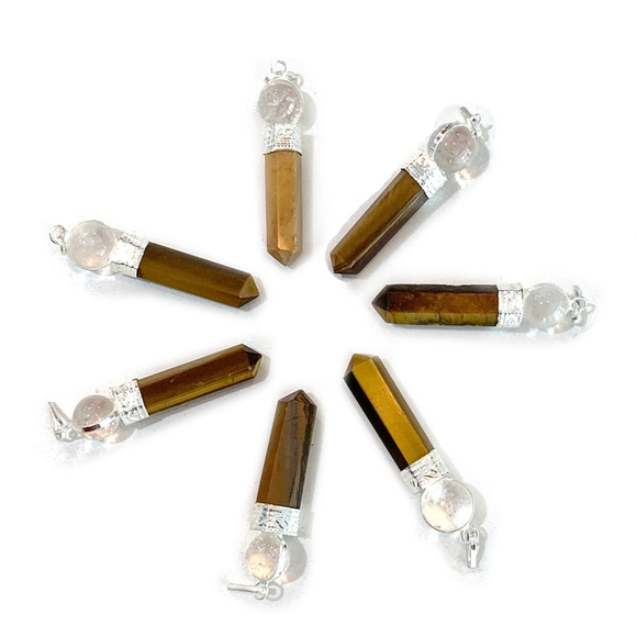 1 Pencil Pendant Tiger's Eye & Crystal Quartz - Picture 2 of 4